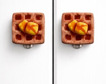 Handmade Waffle Cabinet Knob – Polymer Clay Syrup & Butter Drawer Pull