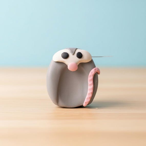 Handmade Opossum Worry Stone | Polymer Clay Pocket Fidget