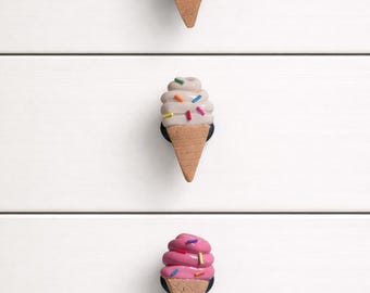 Handmade Ice Cream Cone Drawer Pull | Polymer Clay Cabinet Knob