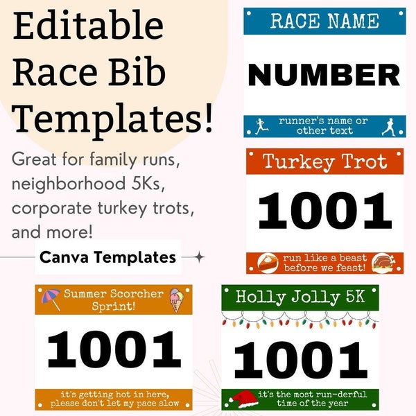 Printable Race Bib Template | Editable Running Bib | Canva Template