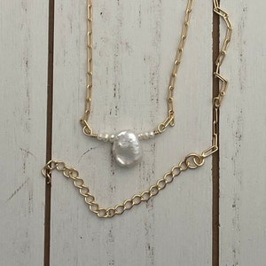 keishi pearl necklace cornflake pearl necklace thin pearl necklace gold link necklace with pearl bride necklace pearl ultra dainty necklace
