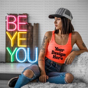 Retro Tank Top Mockup | Vintage Tee Mockup | Trendy Shirt | Digital Download | Neon Shirt Mock Up | Mockup for Shirt | Blank Mockup |Apparel