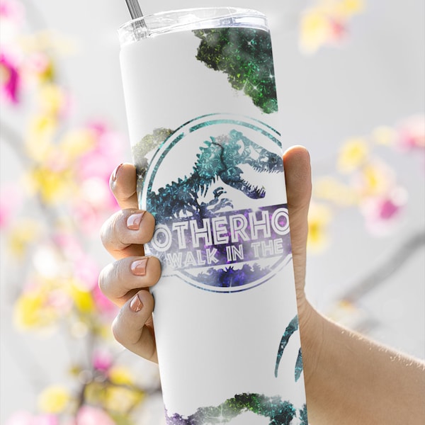 Motherhood is a Walk in the Park 20 oz Skinny Tumbler Design | Sublimation Tumbler Wrap | Straight Tumbler Design | Dinosaur | Momlife