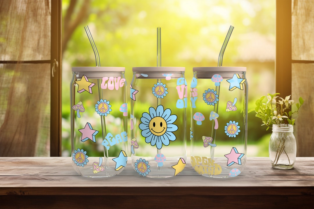 Retro Vibes - SEAMLESS - 16 Oz Libbey Glass Can Tumbler Sublimation ...