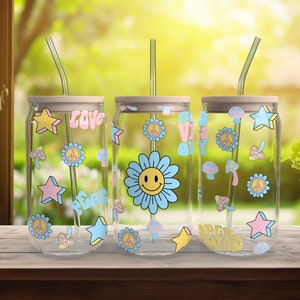 Retro Vibes - SEAMLESS - 16 oz Libbey Glass Can Tumbler Sublimation Design - Design Digital Download PNG