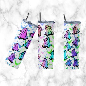 Halloween Tumbler, 20 oz Skinny Tumbler, Ghost Middle Finger Tumbler PNG, Rainbow Ghost Sublimation, Digital Download