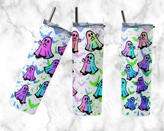 Gobelet d&#39;Halloween, gobelet skinny 20 oz, gobelet doigt du milieu fantôme PNG, sublimation arc-en-ciel fantôme, téléchargement numérique