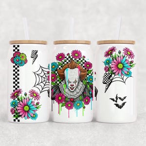 Horror Movie Junkie  | Floral Tumbler Wrap | Spooky Neon 16 oz Skinny Tumbler PNG | Digital Download for Sublimation | Halloween Vibes