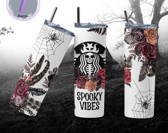 Emballage de gobelet d&#39;Halloween, gobelet Spooky Vibes png, conception de gobelet d&#39;Halloween, gobelets d&#39;Halloween png, emballage de gobelet Spooky, gobelet skinny 20 oz