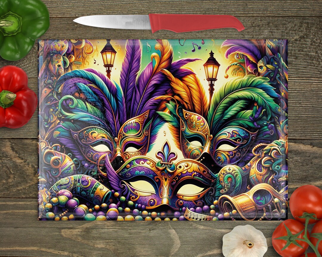 Mardi Gras Cutting Board Design Download, Gnome Glass Cutting Board PNG