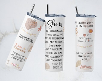 Self Love Tumbler Wrap, Positive Words Sublimation, Motivation Words, Daily Reminders Wrap PNG File, Digital Download, Straight 20oz