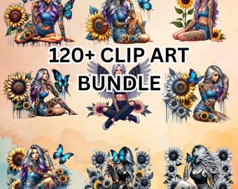 Bad Ass Bitch Clip Art, Girl With Tattoos Art, Commercial Use Clip art,Create Your Own Designs, Sublimation, Personalize Your Designs Bundle