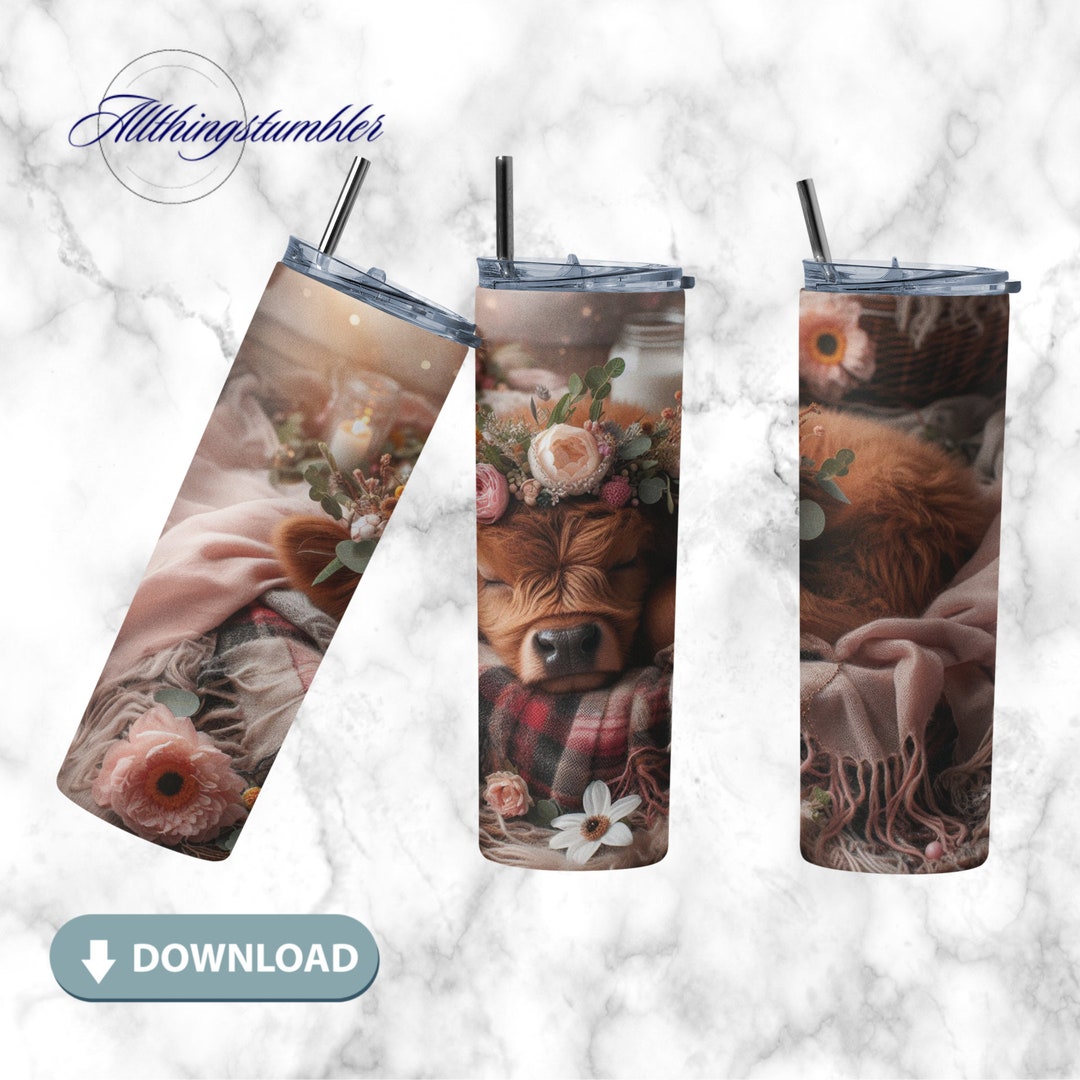 Cute Baby Highland Cow 20 Oz and 30 Oz Tumbler Wrap Sublimation Design ...