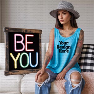 Retro Tank Top Mockup | Vintage Tee Mockup | Trendy Shirt | Digital Download | Neon Shirt Mock Up | Mockup for Shirt | Blank Mockup |Apparel