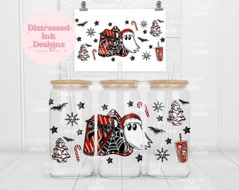 Spooky Christmas Libbey Wrap png, Christmas Can Glass Bundle, Ghostie Libbey Glass png, Christmas Ghost 16oz Can Glass Wrap Sublimation