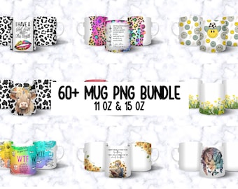 Lot de plus de 100 tasses à café numériques PNG pour sublimation, 15 oz et 11 oz - téléchargement pour sublimation - mugs pour sublimation