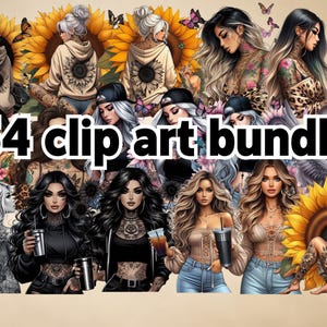 Bad Ass Bitch Clip Art, Girl With Tattoos Art, Commercial Use Clip art,Create Your Own Designs, Sublimation, Personalize Your Designs Bundle