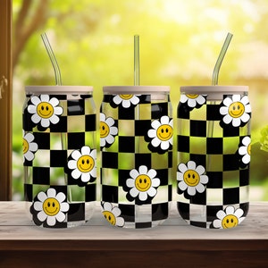 Retro Daisy - SEAMLESS - 16 oz Libbey Glass Can Tumbler Sublimation Design - Design Digital Download PNG