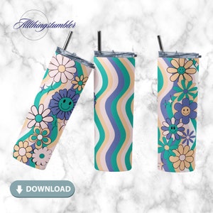 Retro daisy’s SEAMLESS, 20 oz Skinny Tumbler, Hippie Tumbler Design, Sublimation Tumbler Design, Daisy Tumbler, INSTANT DOWNLOAD