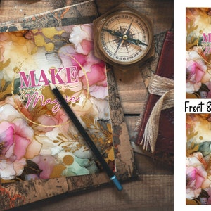 Alcohol Ink Gold Flowers Journal Covers PNG Design Sublimation - Printable Planner Cover Notebook Cover - Digital Instant Download
