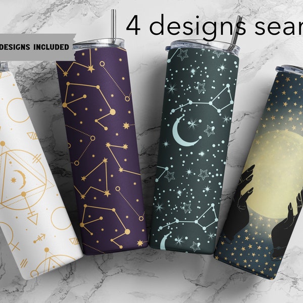 Celestial zodiac tumbler wrap, 20oz skinny tumbler png, sublimation designs, digital downloads Bundle