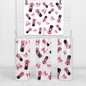 Dr Pepper Pink Coquette Tumbler Wrap PNG, 20oz Skinny Tumbler Design, Pink Bow, Feminine Sublimation Wrap, Coquette Aesthetic Digital File