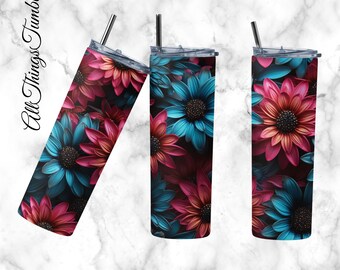 3D Tumbler Wrap Sublimation, Spring Flowers Digital File, PNG 300 Dpi, 3D Art Instant Download Commercial Use, Flower Tumbler