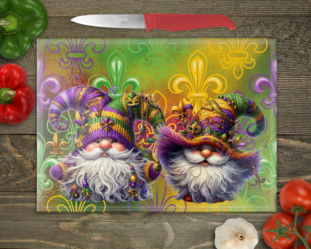 Mardi Gras Cutting Board Design Download, Gnome Glass Cutting Board PNG