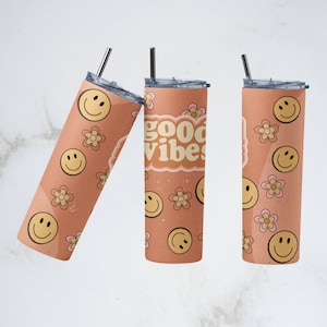 Good vibes Retro 20 oz Skinny Tumbler PNG Sublimation Design Digital Download
