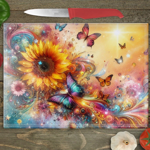 Sunflower Cutting Board Design Download, Floral Glass Cutting Board PNG Printable Digital File, Sublimation Cutting board PNG