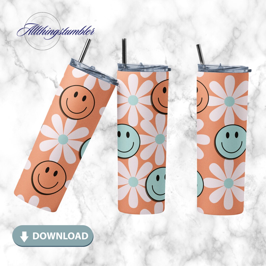 Retro Daisy Smile Face 20 Oz Skinny Tumbler PNG Sublimation Design ...