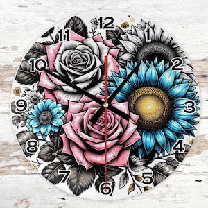 Digital Clock PNG, Sublimation Design, Printable Wall Clock, Sublimation Clock png , Clock Template , Clock Design Sublimation, Floral