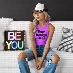 Retro Tank Top Mockup | Vintage Tee Mockup | Trendy Shirt | Digital Download | Neon Shirt Mock Up | Mockup for Shirt | Blank Mockup |Apparel