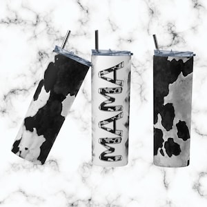 Cowhide Mama 20oz Skinny Tumbler Wrap Sublimation, Cow Print Mama Wrap PNG File, Straight, Digital Download
