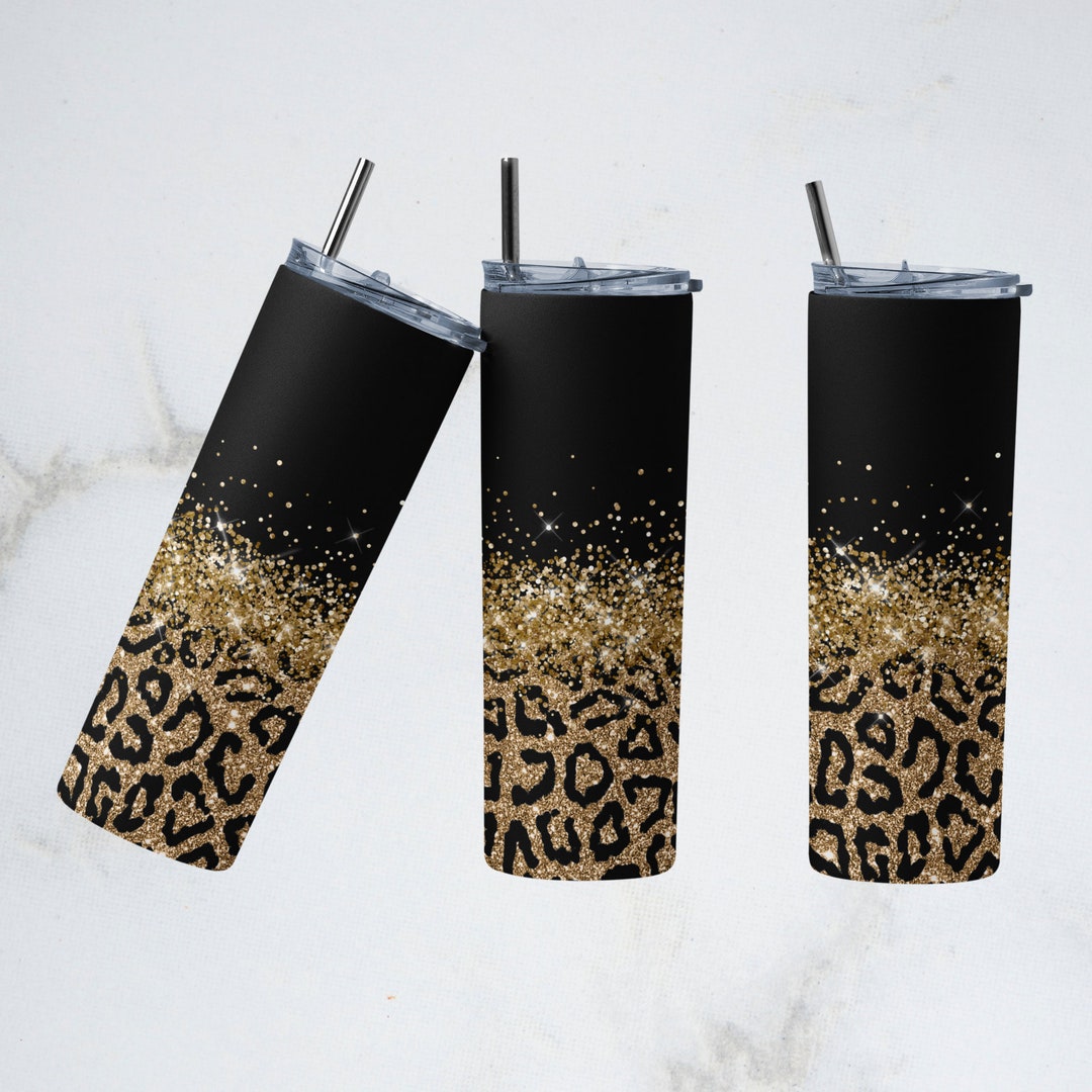 20 Oz Skinny Tumbler Sublimation Design Template Glitter Gold Leopard ...