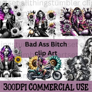 Bad Ass Bitch Clip Art, Girl With Tattoos Art, Commercial Use Clip art, Create Your Own Designs, Sublimation, Personalize Your Designs