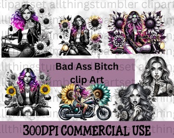 Bad Ass Bitch Clip Art, Girl With Tattoos Art, Commercial Use Clip art, Create Your Own Designs, Sublimation, Personalize Your Designs