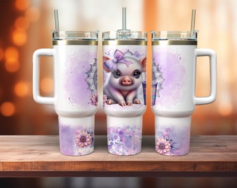 Cute Pig 40oz Wrap Watercolor 40 oz Tumbler Wrap Template PNG 40 oz Skinny Tumbler Sublimation 40oz wrap, Pastel Pig PNG