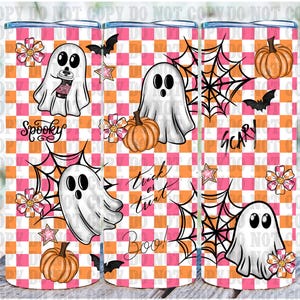 Cute Ghost 20oz Skinny Tumbler Png, Boo Png, Spooky Season, Cute Snarky Ghost Png, Funny Ghost Png, Funny Halloween Checkered Tumbler Wrap