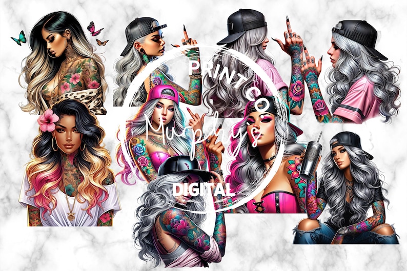 Bad Ass Bitch Clip Art, Girl With Tattoos Art, Commercial Use Clip Art