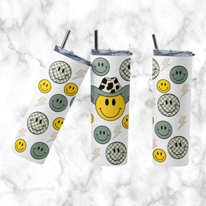 Retro Smile Face 20 oz Skinny Tumbler PNG Sublimation Design Digital Download