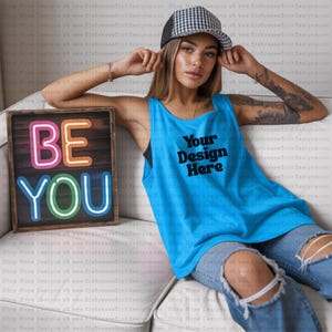Retro Tank Top Mockup | Vintage Tee Mockup | Trendy Shirt | Digital Download | Neon Shirt Mock Up | Mockup for Shirt | Blank Mockup |Apparel