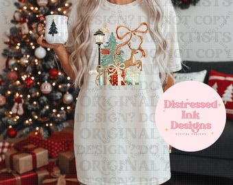 Vintage Christmas PNG, Retro Holiday Shirt Design, Reindeer Gift Graphic Tee PNG, Festive Sublimation Design, Instant Download