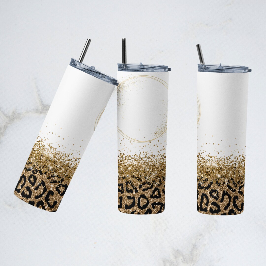 20 Oz Skinny Tumbler Sublimation Design Template Glitter Gold Leopard ...