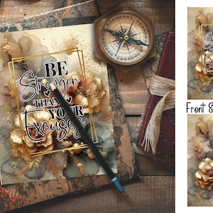 Alcohol Ink Gold Flowers Journal Covers PNG Design Sublimation - Printable Planner Cover Notebook Cover - Digital Instant Download