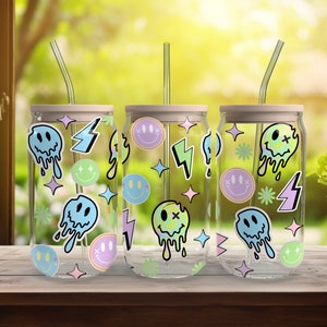 Trippy Smile Face - SEAMLESS - 16 oz Libbey Glass Can Tumbler Sublimation Design - Design Digital Download PNG