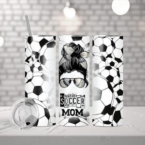 シームレスなサッカーボールプリント サッカーママライフ昇華タンブラーデザイン - 20オンス スキニータンブラーラップテンプレート - PNG - 20オンス ストレートタンブラー