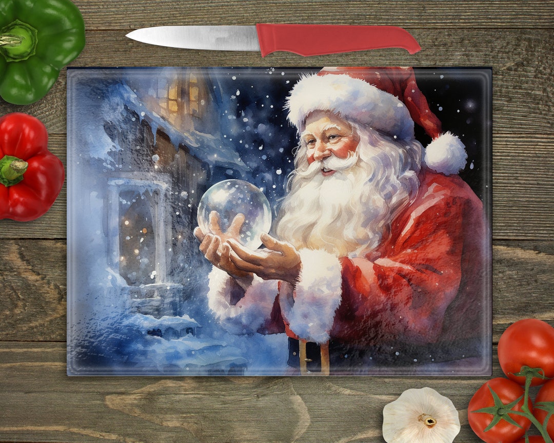 Christmas Cutting Board Design Download, Santa Glass Cutting Board PNG  Printable Digital File 