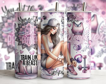 Woman Workout Sublimation Tumbler Wrap Motivational Positive Affirmations Sport Gym Fitness 20 Oz Straight Skinny Tumbler Digital Download