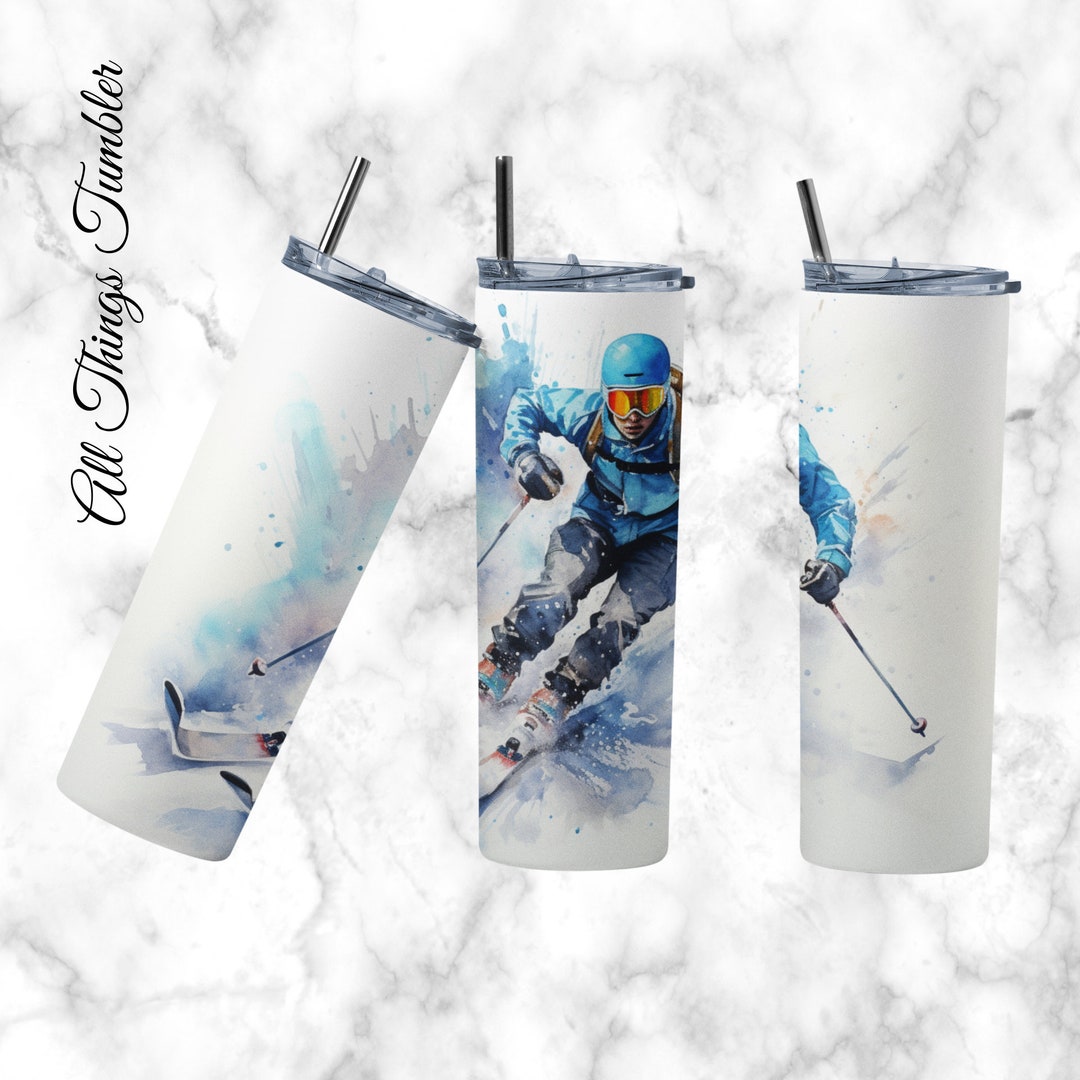 Downhill Skiing 20 Oz Skinny Tumbler Sublimation Design Digital